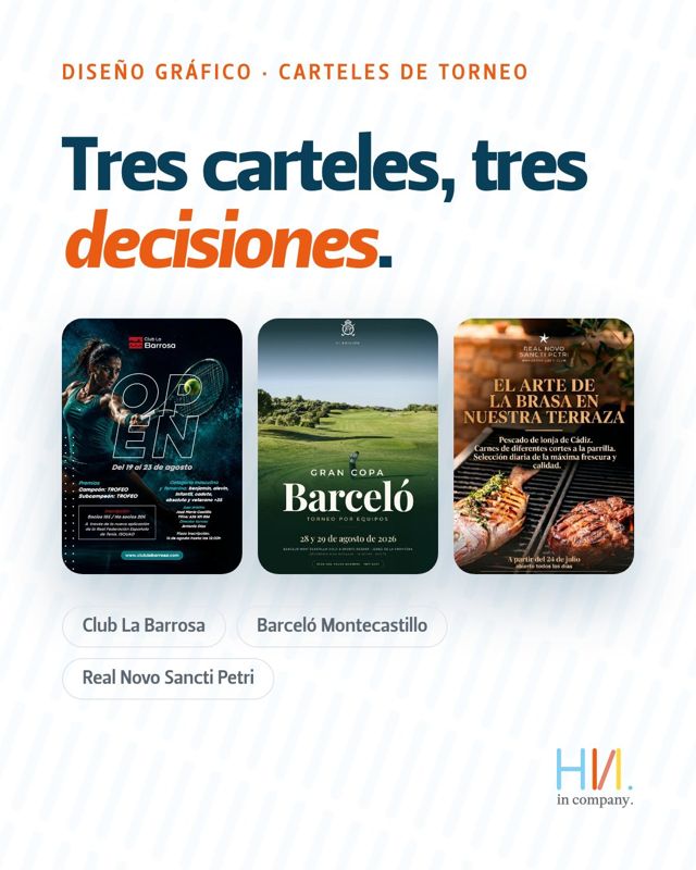 Tres carteles para Club La Barrosa, Barceló Montecastillo y Real Novo Sancti Petri. Tres decisiones de diseño.…