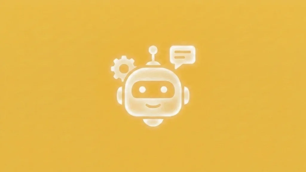 Ilustración de robot con engranaje y burbuja de chat que representa los agentes de IA para empresas