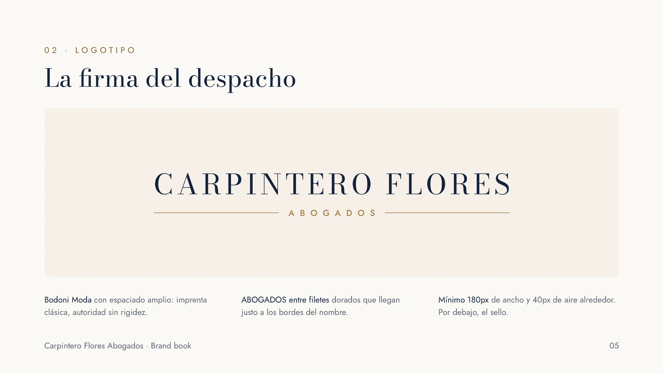 Carpintero Flores Abogados brand book: logotype