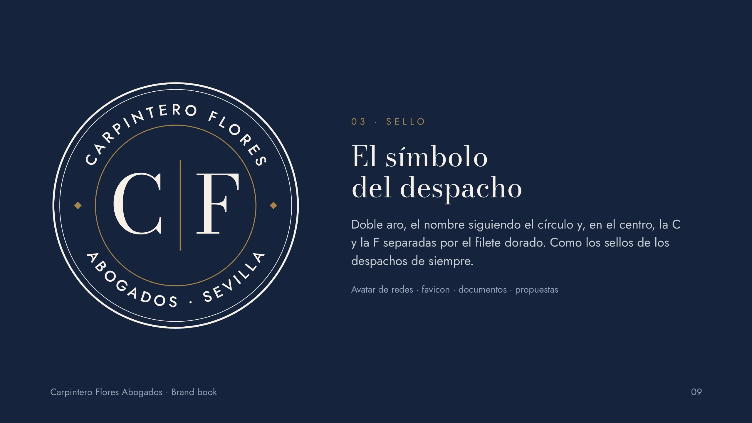 Carpintero Flores Abogados brand book: seal