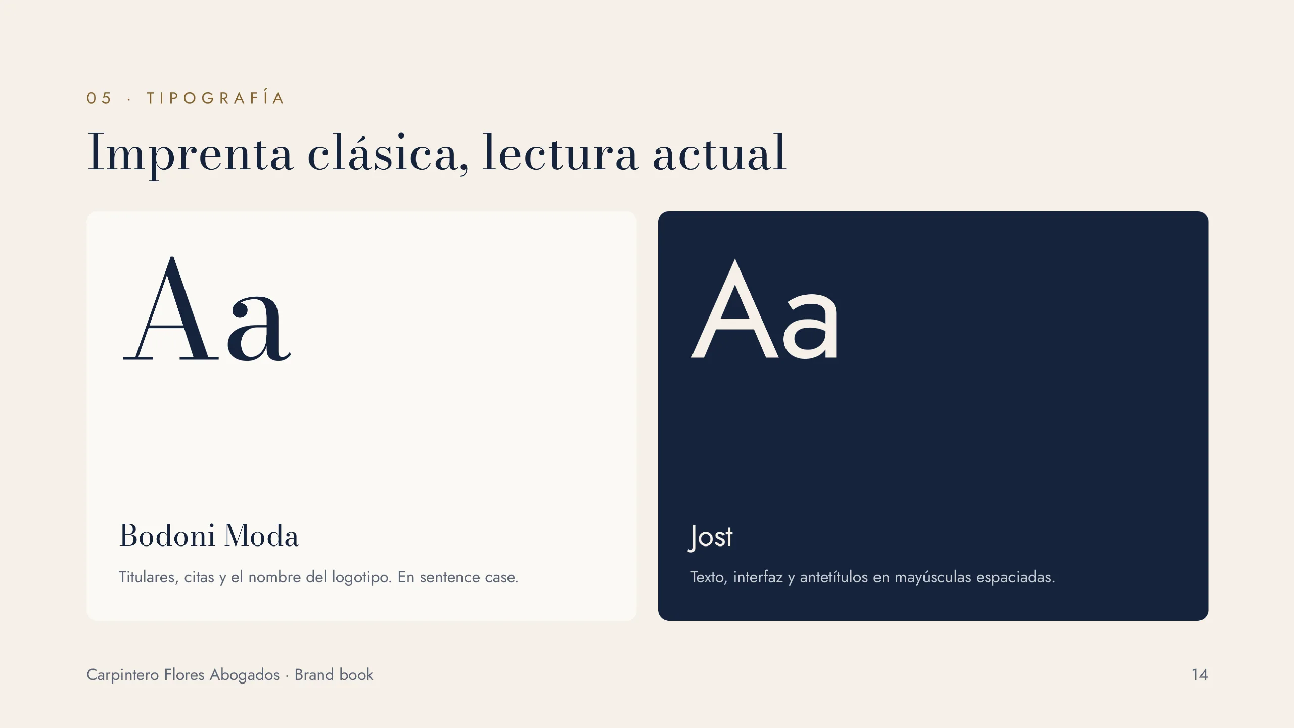 Carpintero Flores Abogados brand book: typography