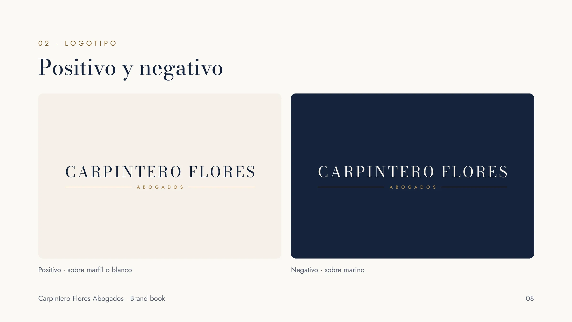 Carpintero Flores Abogados logo in positive and negative
