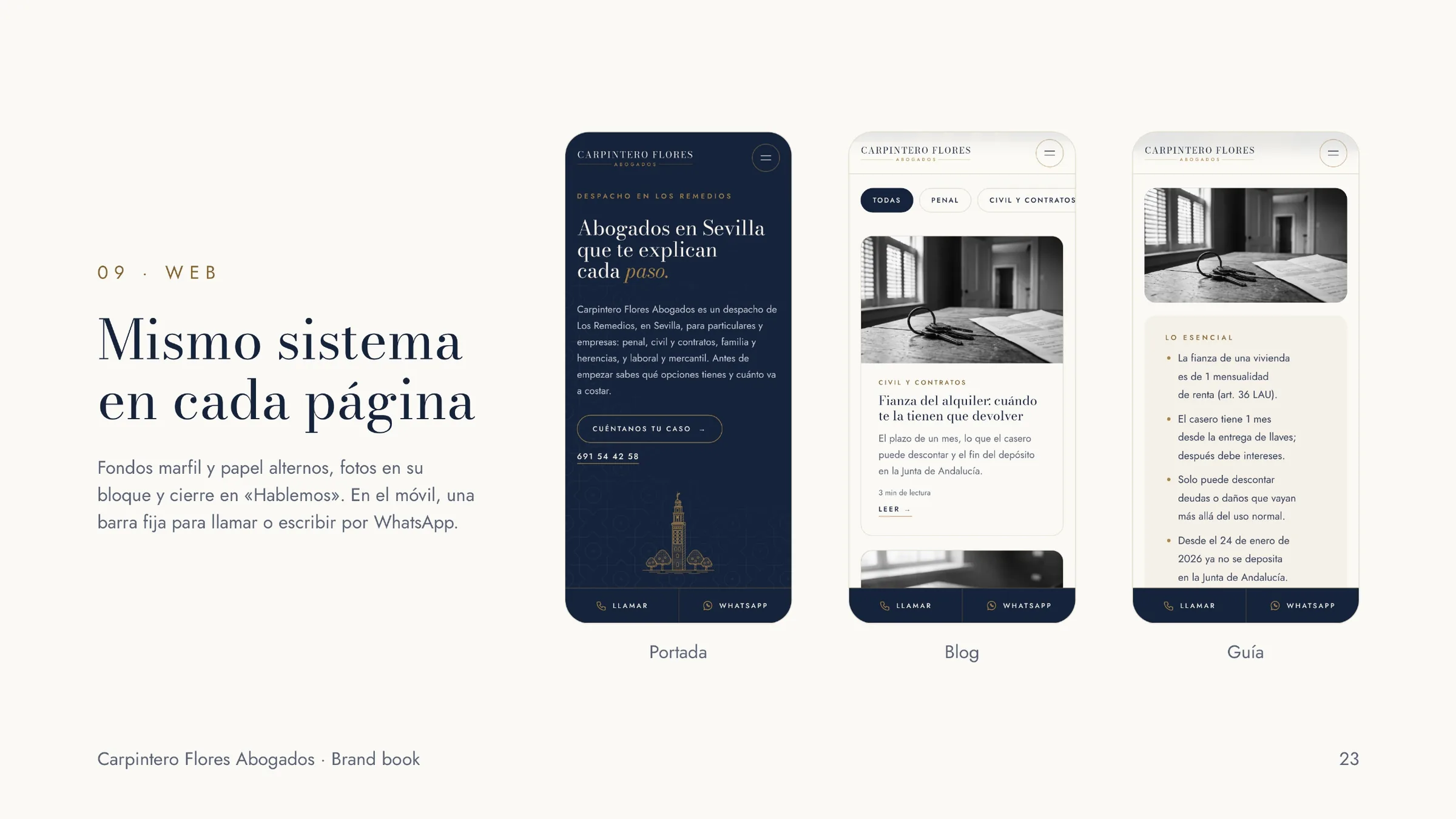 Carpintero Flores Abogados web system: homepage, blog and guide